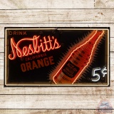 Drink Nesbitt's California Orange 5 Cents Single Sided Tin Neon Sign w/ Bottle