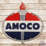 Amoco Gasoline 4' Double Sided Porcelain Die Cut Sign w/ Frame
