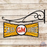 GM Sales & Service Die Cut Double Sided Porcelain Sign w/ Hanging Bracket