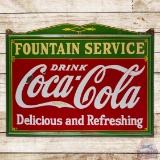 1936 Drink Coca-Cola Fountain Service Die Cut Single Sided Porcelain Sign