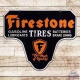 Firestone Gasoline Tires Batteries Die Cut Double Sided Porcelain Sign w/ Logo