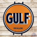 1949 Gulf Dealer Double Sided Porcelain Sign w/ Ring