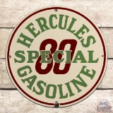 Excellent Hercules Special 80 Gasoline Single Sided Porcelain Pump Plate Sign