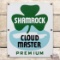 Striking Shamrock Cloud Master Regular Gasoline Single Sided Porcelain Pump Plate Sign w/ logo