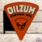 1953 Oilzum Motor Oil Die Cut Double Sided Tin Flange Sign w/ Oswald