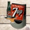 Scarce We Proudly Service 7up Die Cut Double Sided Tin Flange Sign w/ Hand & Bottle