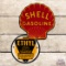 Scarce Shell Ethyl Gasoline Die Cut Single Sided Porcelain Pump Plate Sign