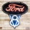 Scarce Ford V8 6.5' Die Cut Double Sided Tin Neon Sign