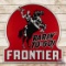 Iconic 1954 Frontier Gasoline Rarin' To Go! Double Sided Porcelain Keyhole ID Sign w/ Horse & Rider