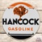 Early Hancock Gasoline Single Sided Porcelain Pump Plate Sign w/ Rooster