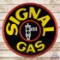 Signal Gasoline 6' Double Sided Porcelain ID Sign w/ Black Stop Light Logo