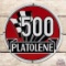 Scarce Platolene 500 Gasoline Single Sided Porcelain Pump Plate Sign w/ Racing Flag