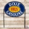 Rare Dixie Oils Gasoline Double Sided Porcelain Sign w/ Frame