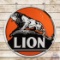 Lion Gasoline 6' Double Sided Porcelain ID Sign w/ Lion on the Rock Logo