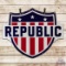 Republic Gasoline Die Cut Double Sided Porcelain ID Sign w/ Bracket