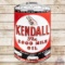 Kendall The 2000 Mile Oil Curved Oil Can Shaped Single Sided Porcelain Sign w/ Plane Car Bus