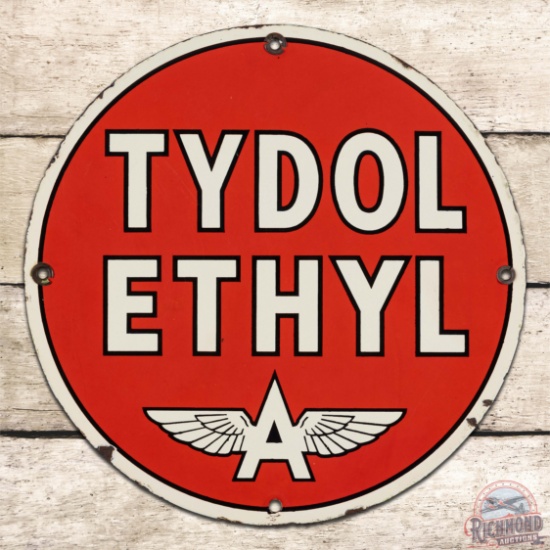 Tydol Ethyl Gasoline Single Sided Porcelain Pump Plate Sign w/ Logo
