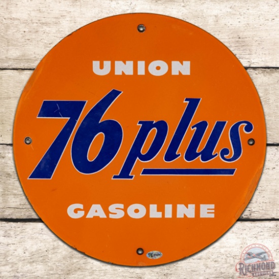 Union 76 Plus Gasoline Single Sided Porcelain Pump Plate Sign