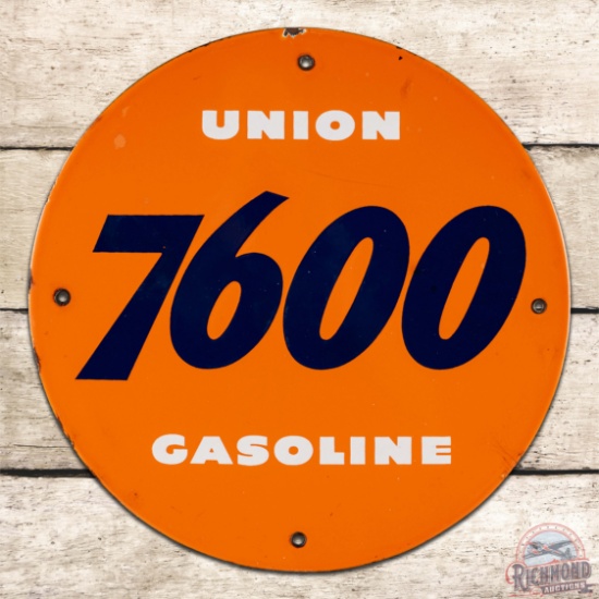 Union 7600 Gasoline Single Sided Porcelain Pump Plate Sign