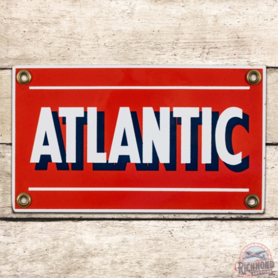 Exceptional Atlantic Gasoline Single Sided Porcelain Pump Plate Sign "Small"