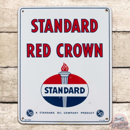 Superb 1950 Standard Red Crown Gasoline Single Sided Porcelain Pump Plate Sign
