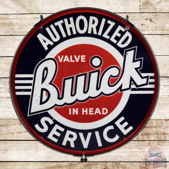 Buick Valve in Head Authorized Service 42" Double Sided Porcelain Sign w/ Ring