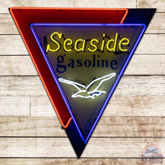 Seaside Gasoline Single Sided Porcelain Neon Sign w/ Seagull