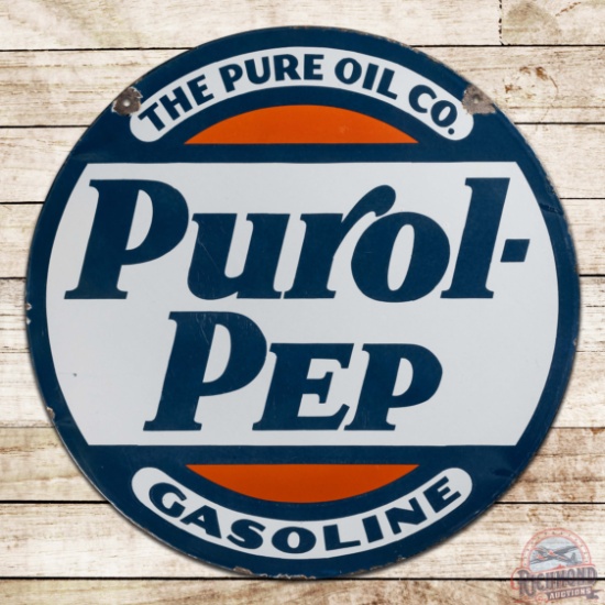 Fantastic Purol-Pep Gasoline "The Pure Oil Company" 25.5" Double Sided Porcelain Sign