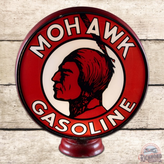 Mohawk Gasoline 15" LP Metal Body Gas Pump Globe "Red" Complete w/ Native American