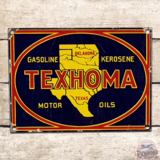 Rare Texhoma Gasoline Kerosene Motor Oils Single Sided Porcelain Sign
