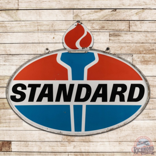 Standard Gasoline 6' Double Sided Porcelain ID Sign Complete w/ Ring & Flames