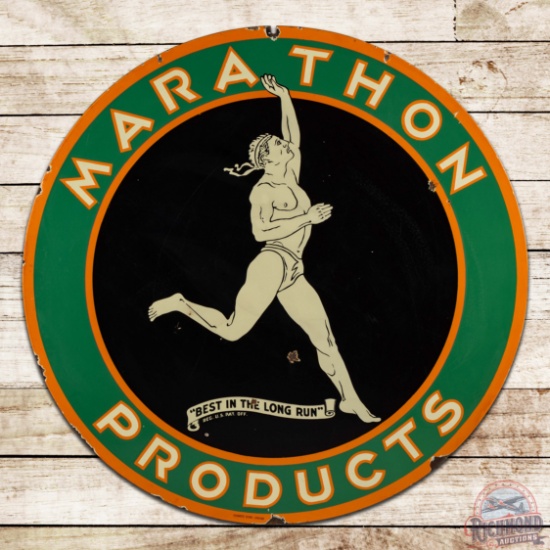 Marathon Products "Best in the Long Run" 48" Double Sided Porcelain Sign w/ Running Man