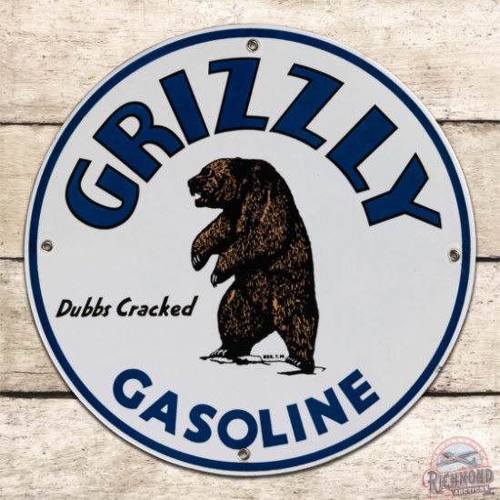 Superb Grizzly "Dubbs Cracked" Gasoline 12" Pump Plate Sign w/ Bear