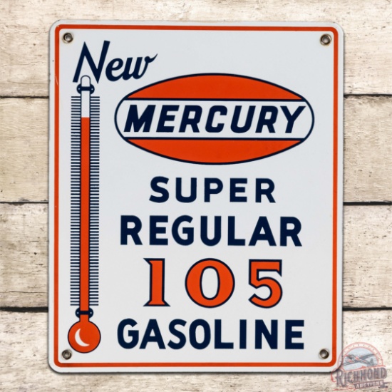 Rare New Mercury Super Regular 105 Gasoline Single Sided Porcelain Pump Plate Sign