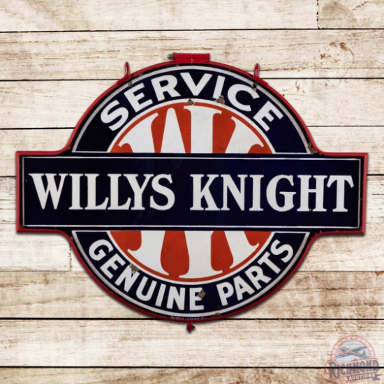 Willys Knight Service Genuine Parts Die Cut Double Sided Porcelain Sign w/ Ring