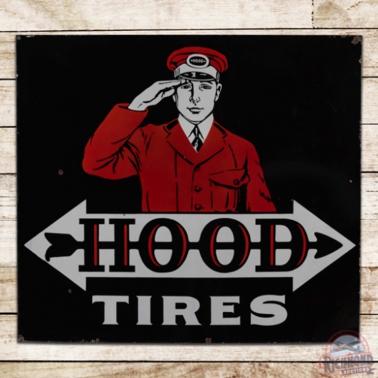 Hood Tires Double Sided Porcelain Sign w/ Flag Man