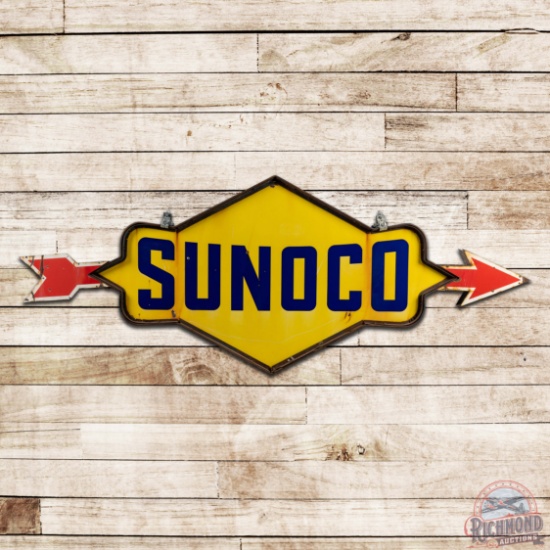 Sunoco Gasoline Double Sided Porcelain Die Cut ID Sign w/ Arrows