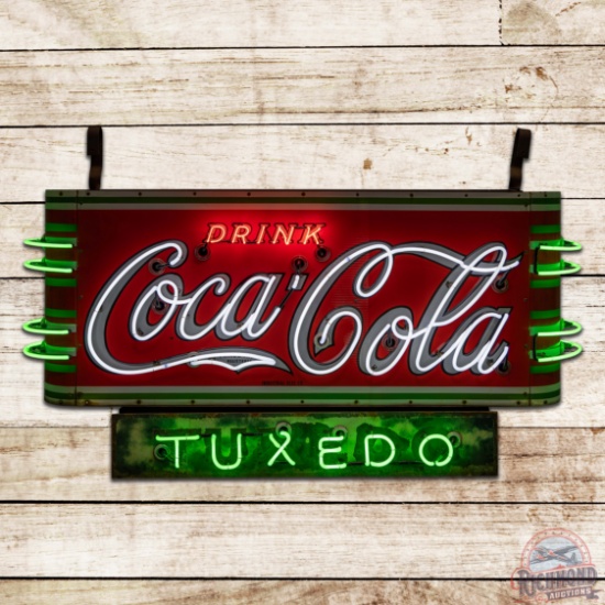 Fantastic Drink Coca-Cola Double Sided Porcelain Neon Sign w/ "Candy Cane Stripes" Tuxedo