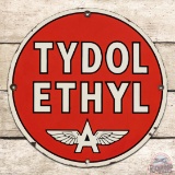 Tydol Ethyl Gasoline Single Sided Porcelain Pump Plate Sign w/ Logo