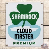 Striking Shamrock Cloud Master Regular Gasoline Single Sided Porcelain Pump Plate Sign w/ logo