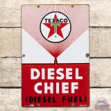 1963 Texaco Diesel Chief Single Sided Porcelain Pump Plate Sign 