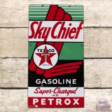 Texaco Sky Chief Supercharged with Petrox Single Sided Porcelain Pump Plate Sign 