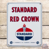 Superb 1950 Standard Red Crown Gasoline Single Sided Porcelain Pump Plate Sign