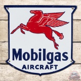 Mobilgas Aircraft Gasoline Die Cut Single Sided Porcelain Pump Plate Sign w/ Pegasus