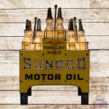 Complete Sunoco Mercury Made Motor Oil Lighted Display Rack w/ 4 SS Porcelain Signs & Bottles