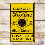 Rare Tiolene Oils and Greases Garage Tiona Oil Co. Gasoline Double Sided Porcelain Flange Sign