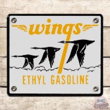 Rare Wings Ethyl Gasoline Single Sided Porcelain Pump Plate Sign