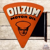Excellent Oilzum Motor Oil Die Cut Double Sided Tin Flange Sign w/ Oswald