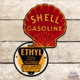 Scarce Shell Ethyl Gasoline Die Cut Single Sided Porcelain Pump Plate Sign