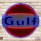 1964 Gulf Gasoline Die Cut Single Sided Porcelain Neon Sign